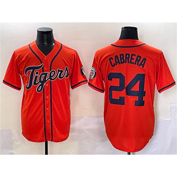Detroit Tigers #24 Miguel Cabrera Orange Jereymy With Patch Cool Base Stitched Jersey