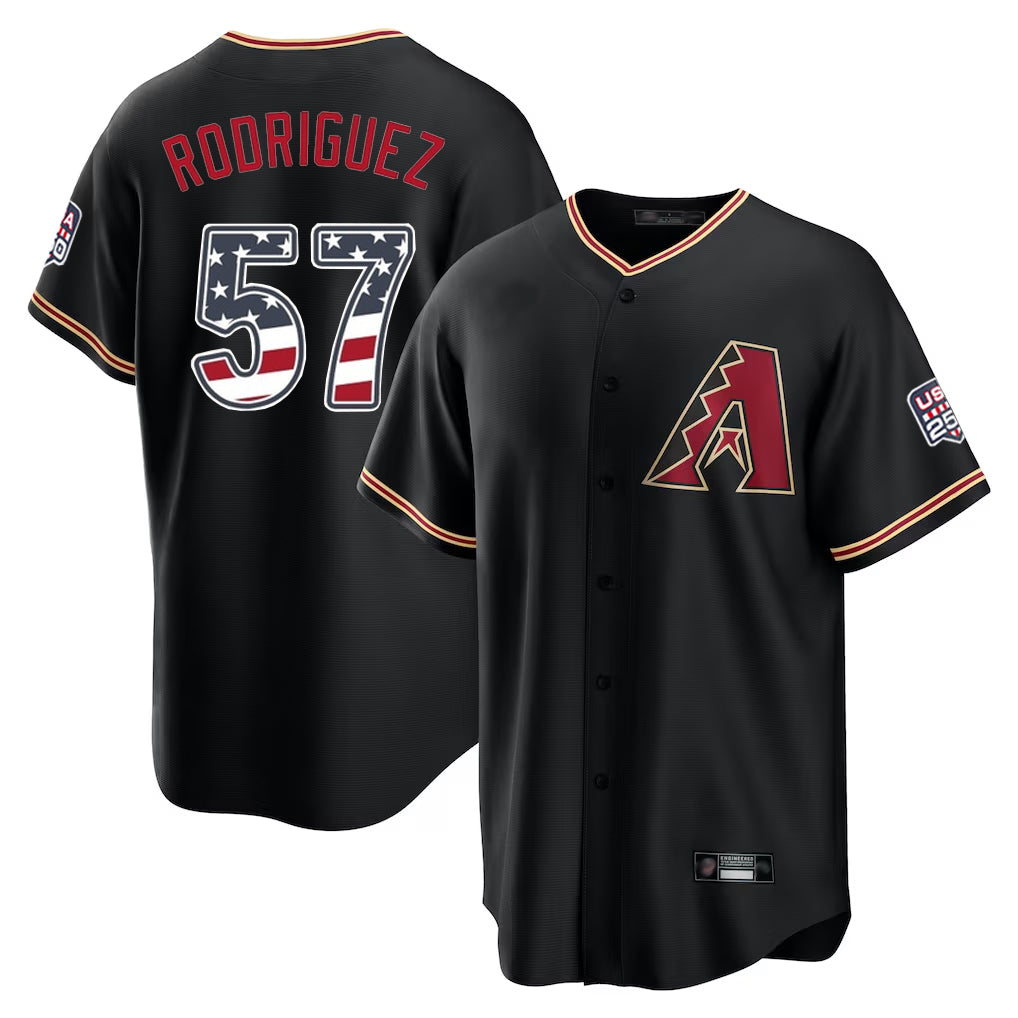Arizona Diamondbacks #57 Eduardo Rodriguez Player Black Jereymy USA 250 Fourth of July Game Home Stitched Jerseys