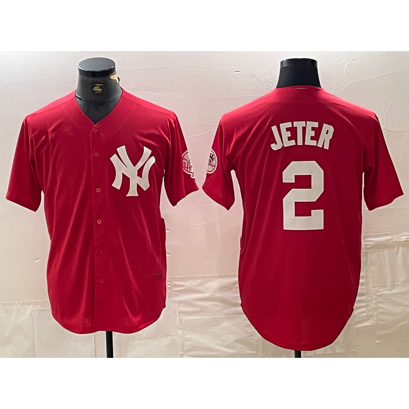 New York Yankees #2 Derek Jeter Red Jereymy Fashion Cool Base Jersey