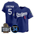 Los Angeles Dodgers #5 Freddie Freeman Royal Jereymy 2024 World Series With Fernando Memorial Patch Limited Stitched Jersey