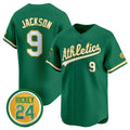 Oakland Athletics #9 Reggie Jackson Green Jereymy 2024 Limited With Rickey Henderson Patch Stitched Jersey