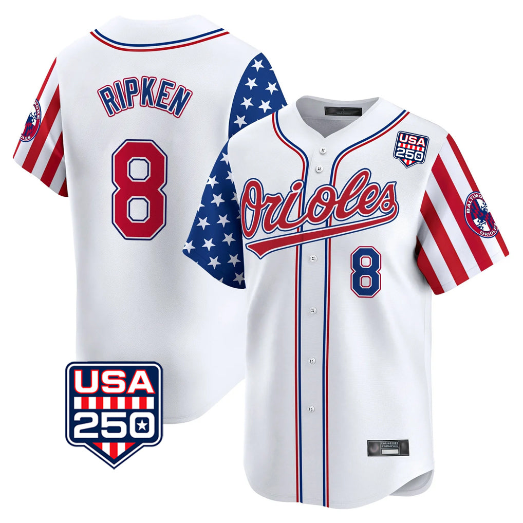 Baltimore Orioles #8 Cal Ripken Player White Jereymy USA 250 Independence Day Vapor Premier Home Game Stitched Jerseys