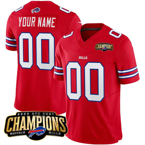 Custom B.Bills Active Player Red Jereymy 2023 F.U.S.E. AFC East Champions Ptach Stitched Jersey