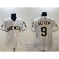Milwaukee Brewers #9 Bob Uecker White Jereymy With Home Patch Limited Stitched Jersey