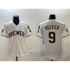 Milwaukee Brewers #9 Bob Uecker White Jereymy With Home Patch Limited Stitched Jersey