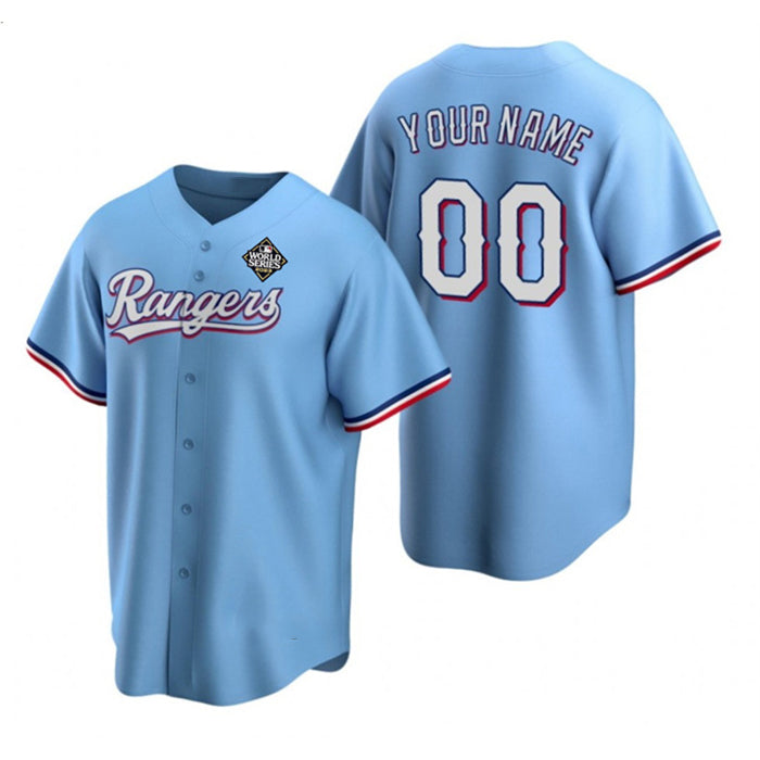 Custom Texas Rangers Active Player Blue Jereymy 2023 World Series Stitched Jersey