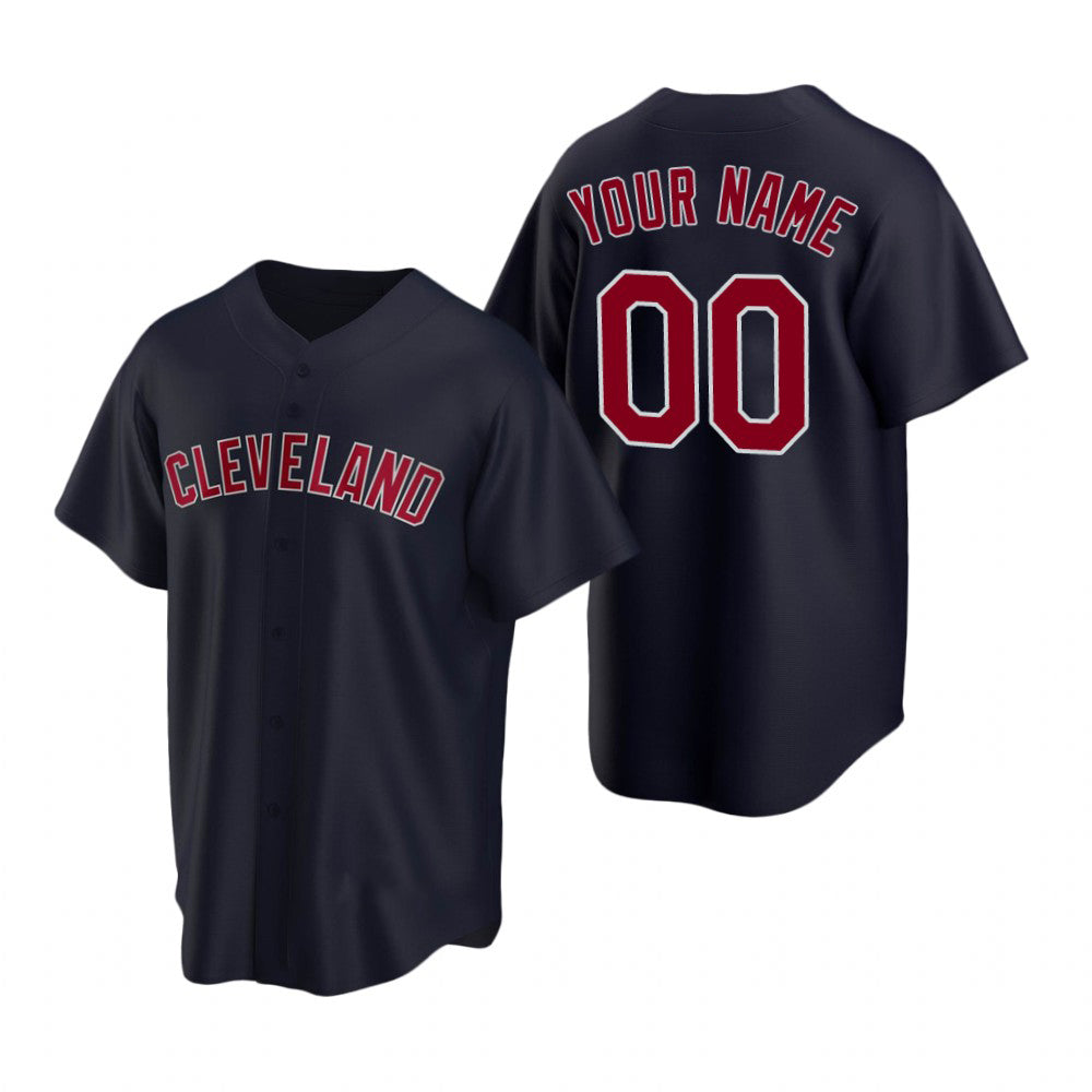 Custom Cleveland Indians Navy Jereymy Stitched Cool Base Jersey