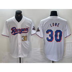 Texas Rangers #30 Nathaniel Lowe Number White Jereymy 2024 Gold Collection Limited Cool Base Jersey 2