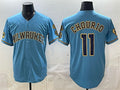 Milwaukee Brewers #11 Jackson Chourio Blue Jereymy With Home & Bob Uecker Patch Stitched Jersey