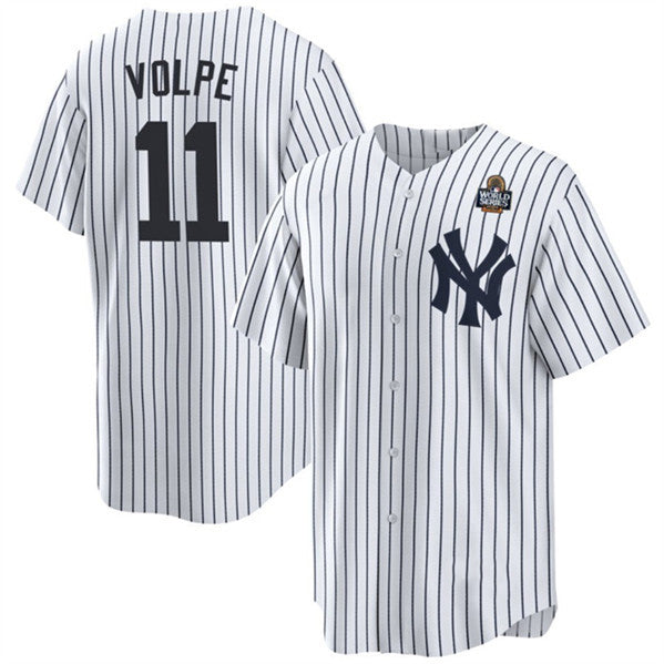 New York Yankees #11 Anthony Volpe White Jereymy 2024 World Series With Name Cool Base Stitched Jersey