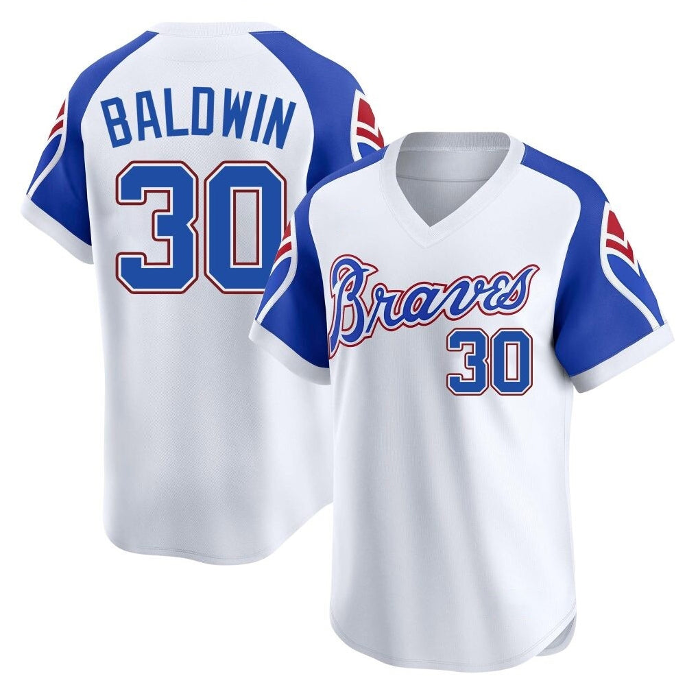 Atlanta Braves #30 Drake Baldwin Player White Jereymy Throwback Cooperstown Collection T-shirt Game Stitched Jerseys