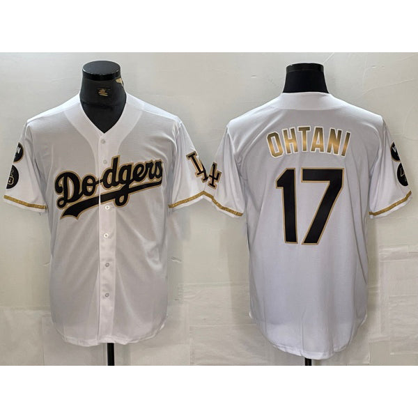 Los Angeles Dodgers #17 Shohei Ohtani White Gold Jereymy Fashion Stitched Cool Base Limited Jerseys