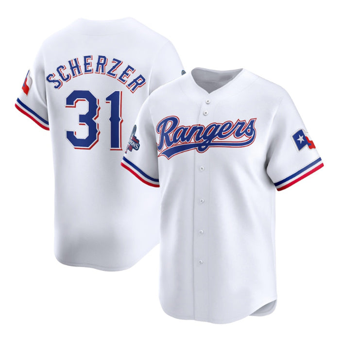 Texas Rangers #31 Max Scherzer White Jereymy 2023 World Series Champions Stitched Jersey