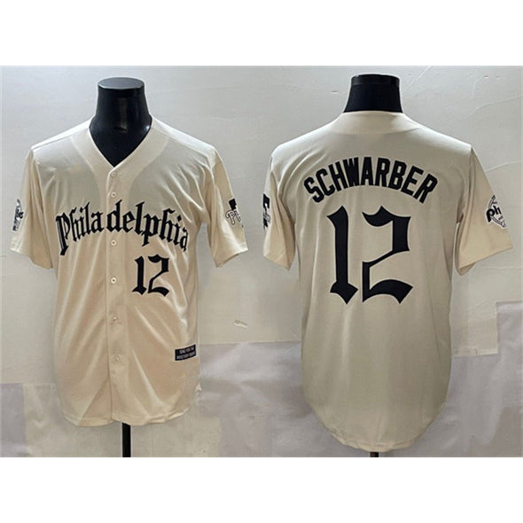 Philadelphia Phillies #12 Kyle Schwarber Cream Jereymy Gothic Vapor Limited Stitched Jersey