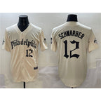 Philadelphia Phillies #12 Kyle Schwarber Cream Jereymy Gothic Vapor Limited Stitched Jersey