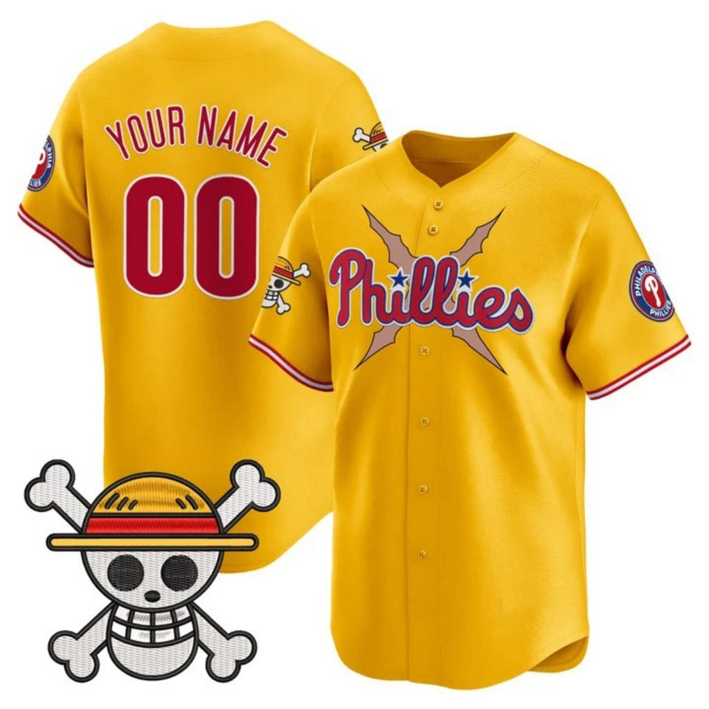 Custom Philadelphia Phillies x One Piece Gold Jereymy Vapor Premier Limited Jersey - Stitched
