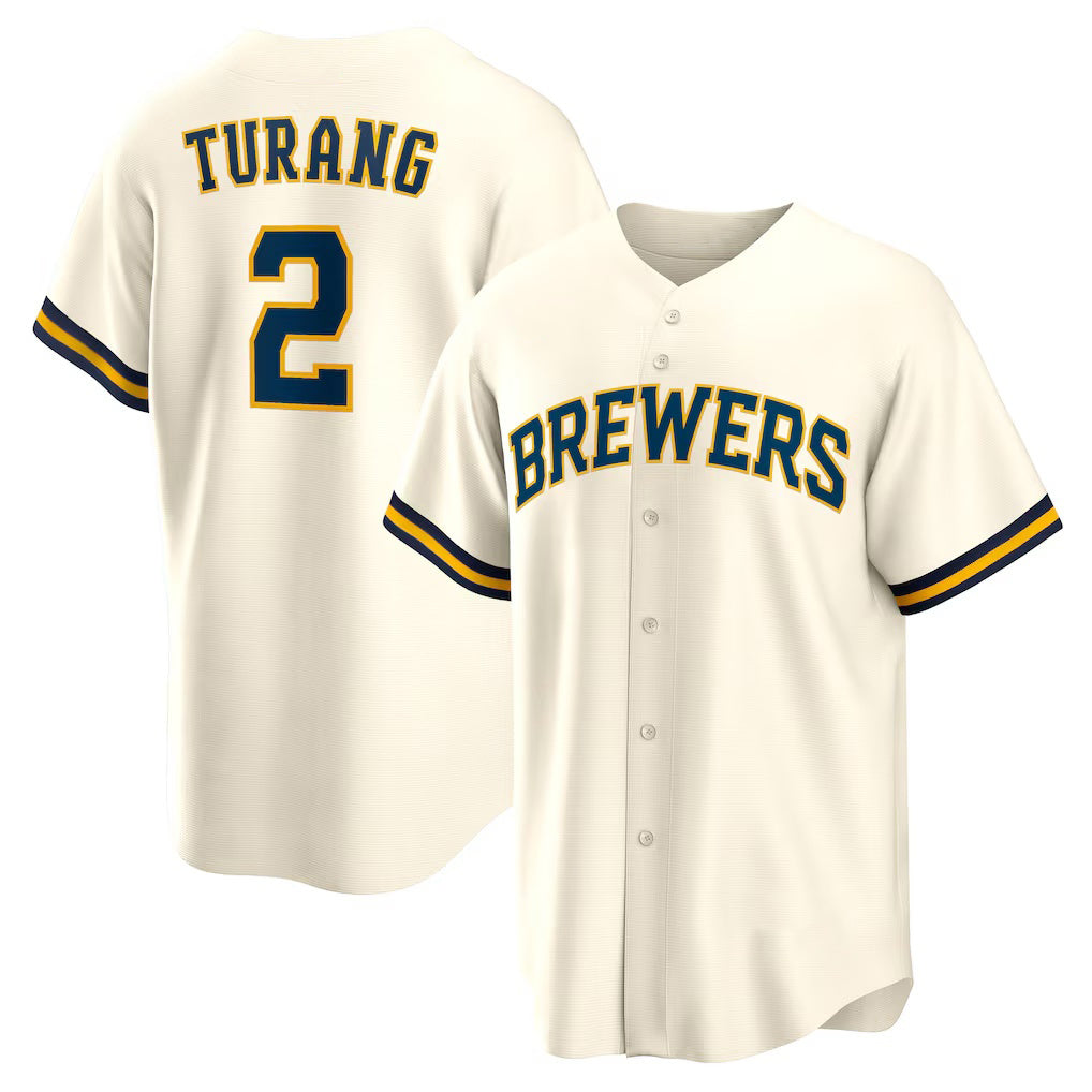 Milwaukee Brewers #2 Brice Turang Cream Jereymy Home Replica Jersey