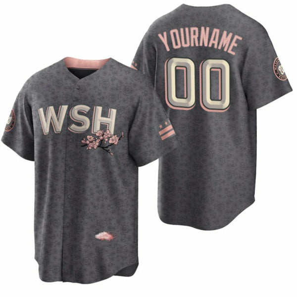 Custom Washington Nationals Active Player 2022 Grey Jereymy City Connect Cherry Blossom Cool Base Stitched Jersey