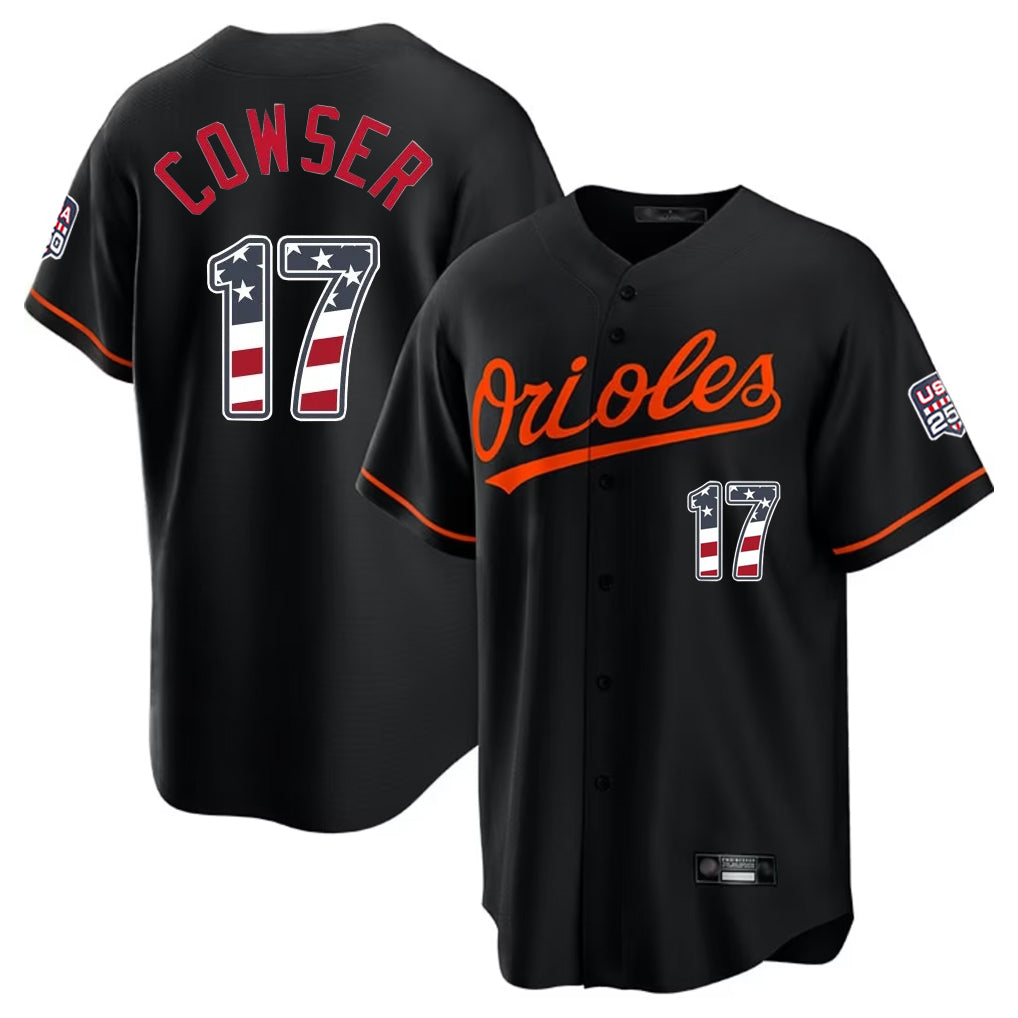 Baltimore Orioles #17 Colton Cowser Player Black Jereymy USA 250 Fourth of July Home Game Stitched Jerseys