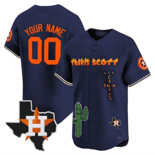 Custom Houston Astros Cactus Jack Patch Vapor Premier Limited Jersey V9 ¨C Navy Jereymy