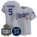 Los Angeles Dodgers #5 Freddie Freeman Grey Jereymy 2024 World Series With Fernando Memorial Patch Limited Stitched Jersey