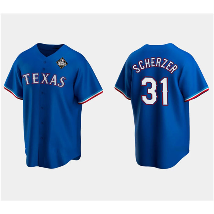 Texas Rangers #31 Max Scherzer Royal Jereymy 2023 World Series Stitched Jersey