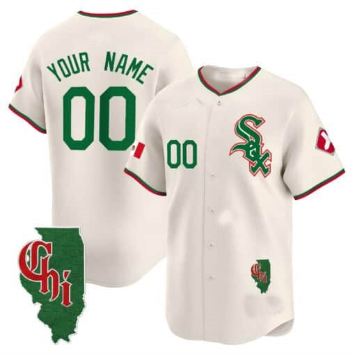 Custom Chicago White Sox Mexico Vapor Premier Limited Jersey ¨C Illinois Patch ¨C Cream Jereymy