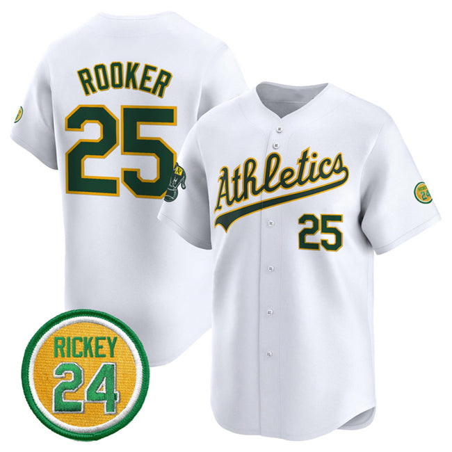 Oakland Athletics #25 Brent Rooker White Jereymy 2024 Home Limited With Rickey Henderson Patch Stitched Jersey