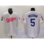 Los Angeles Dodgers #5 Freddie Freeman White Pink Jereymy Vin & Kobe Patch Stitched Jersey 2