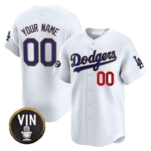 Custom Los Angeles Dodgers Vin Scully Patch Gold Trim Vapor Premier Limited Jersey ¨C All Stitched-White Jereymy