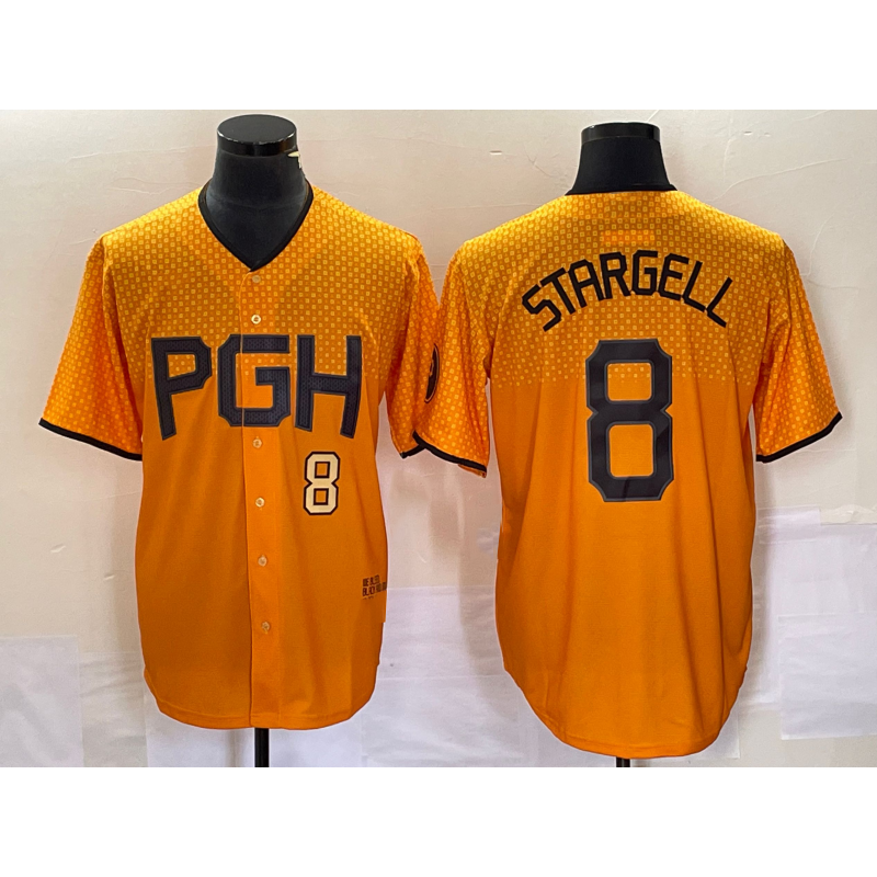 Pittsburgh Pirates #8 Willie Stargell Number Gold Jereymy 2023 City Connect Stitched Jersey
