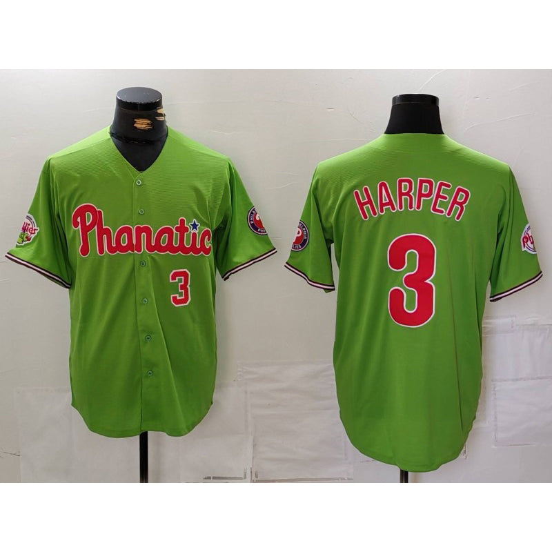 Philadelphia Phillies #3 Bryce Harper Number Green Jereymy With Patch Stitched Cool Base Jersey