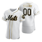 Custom New York Mets White Jereymy Stitched Flex Base Golden Edition Jersey
