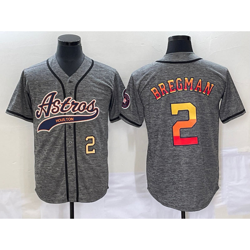 Houston Astros #2 Alex Bregman Number Grey Jereymy Gridiron Cool Base Stitched Jersey