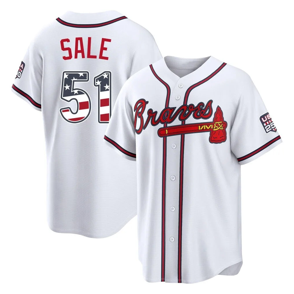 Atlanta Braves #51 Chris Sale Player White Jereymy USA 250 Fourth Of July Limited Home Game Stitched Jerseys