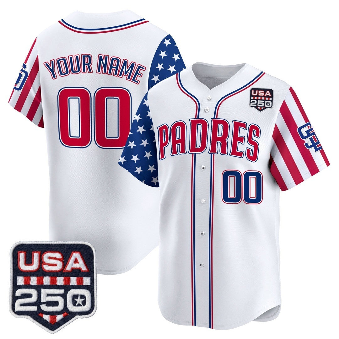 Custom San Diego Padres America 250 Edition Vapor Premier Limited White Jereymy Stitched Jerseys