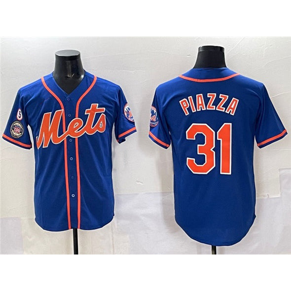 New York Mets #31 Mike Piazza Blue Jereymy With Patch Cool Base Stitched Jersey