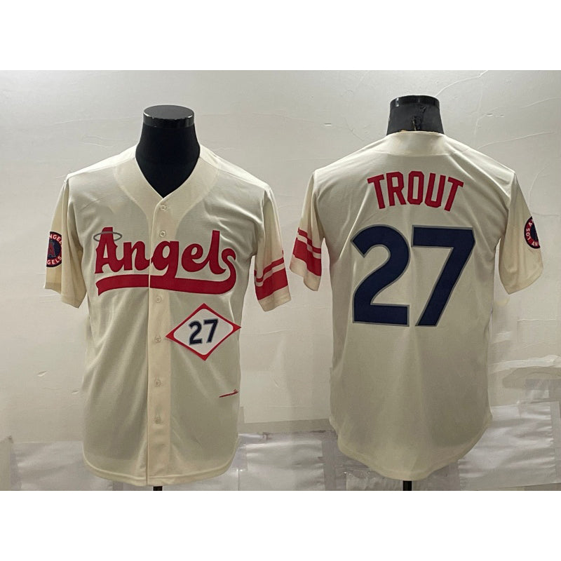 Los Angeles Angels #27 Mike Trout Number Cream Jereymy 2022 City Connect Cool Base Stitched Jersey
