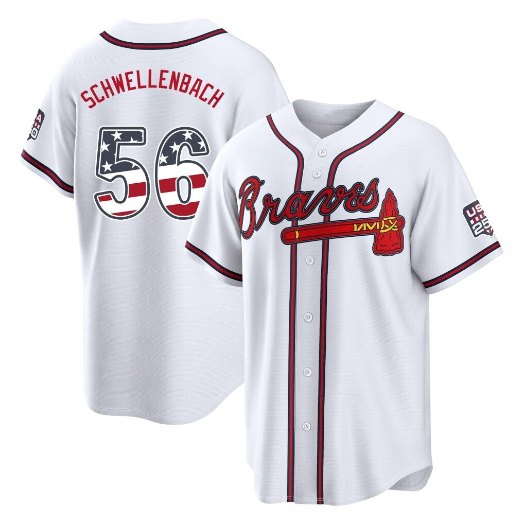 Atlanta Braves #56 Spencer Schwellenbach Player White Jereymy USA 250 Fourth Of July Limited Home Game Stitched Jerseys