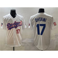 Los Angeles Dodgers #17 Shohei Ohtani White Jereymy With American Flag Patch Limited Stitched Jersey