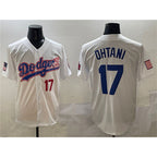 Los Angeles Dodgers #17 Shohei Ohtani White Jereymy With American Flag Patch Limited Stitched Jersey
