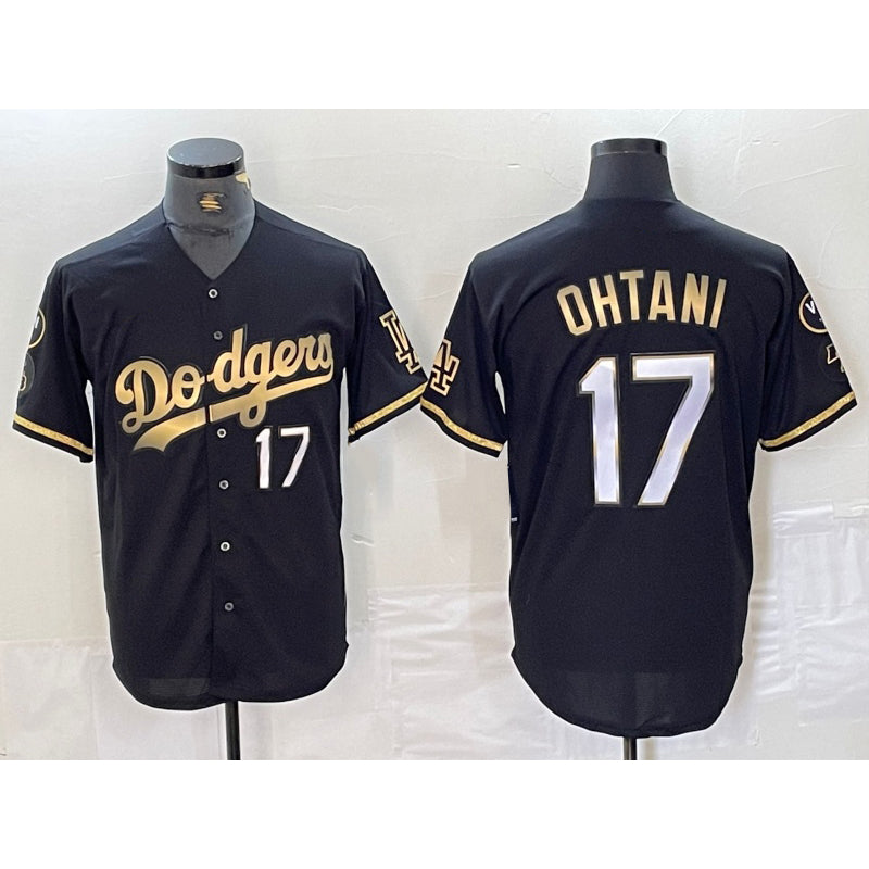 Los Angeles Dodgers #17 Shohei Ohtani Number Black Gold Jereymy Fashion Stitched Cool Base Limited Jersey