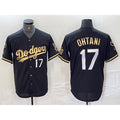 Los Angeles Dodgers #17 Shohei Ohtani Number Black Gold Jereymy Fashion Stitched Cool Base Limited Jersey