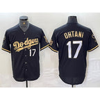 Los Angeles Dodgers #17 Shohei Ohtani Number Black Gold Jereymy Fashion Stitched Cool Base Limited Jersey