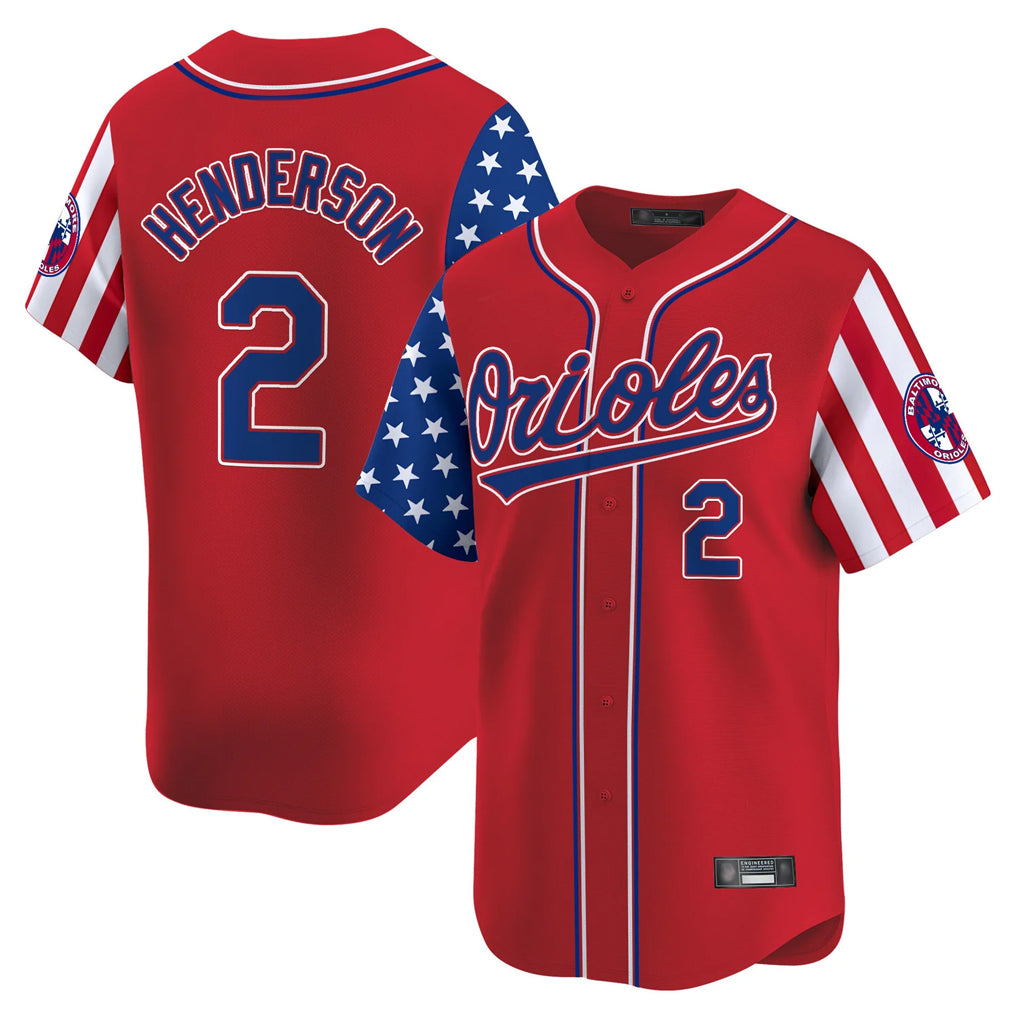 Baltimore Orioles #2 Gunnar Henderson Player Red Jereymy Independence Day Vapor Premier Limited Home Game Stitched Jerseys