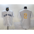 New York Yankees #2 Derek Jeter White Jereymy Pinstripe Without Name Fashion Cool Base Jersey 2