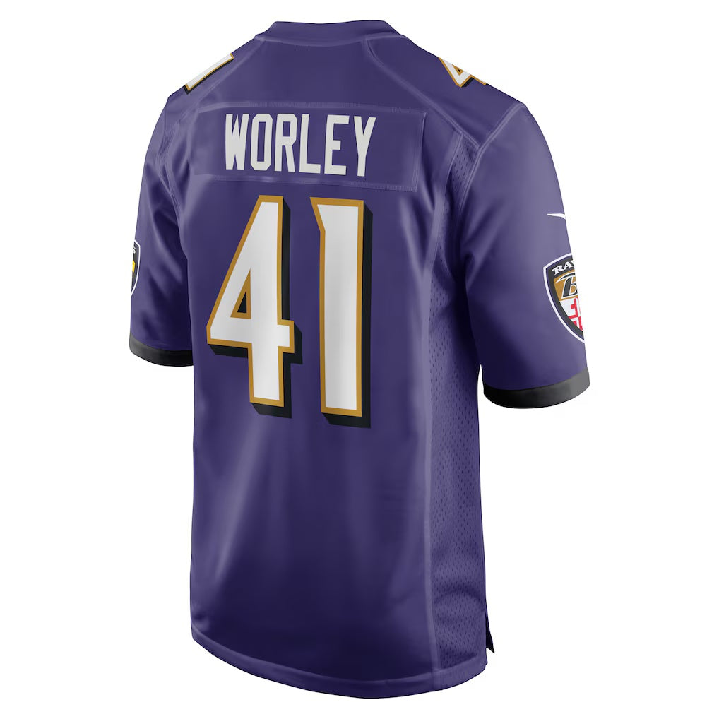 B.Ravens #41 Daryl Worley Purple Jereymy Game Player Jersey