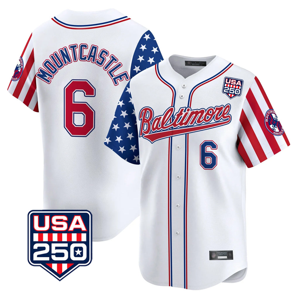 Baltimore Orioles #6 Ryan Mountcastle Player White Jereymy USA 250 Independence Day Vapor Premier Limited Home Game Stitched Jerseys