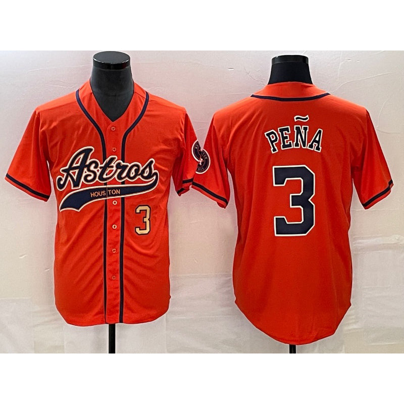 Houston Astros #3 Jeremy Pena Number Orange Jereymy With Patch Cool Base Stitched Jersey