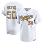 Los Angeles Dodgers #50 Mookie Betts White Jereymy 2025 Gold Collection Limited Stitched Jersey